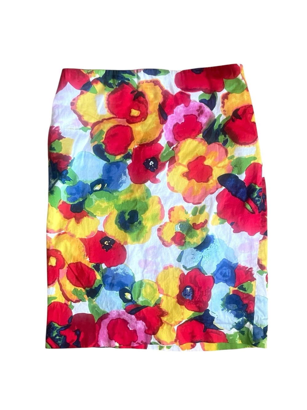 Carmen Marc Valvo Bright Floral Pencil Skirt - Red Yellow Blue Green Size Small